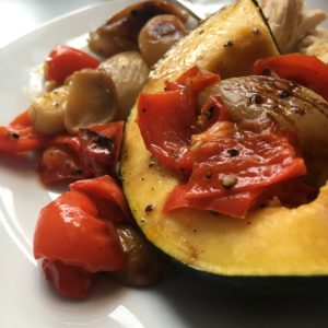 Roasted Squash with Shallots, Garlic, and Red Pepper